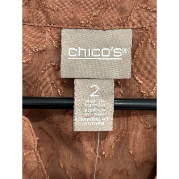 Chicos NWT Burnout Cheetah Print Blouse Size L Classic Copper 3/4 Sleeves - Picture 5 of 12